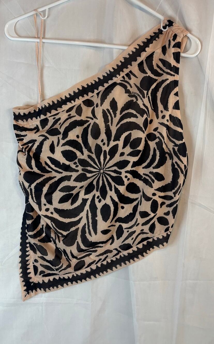 Free People One Shoulder Tan Black Crop Top Size Large